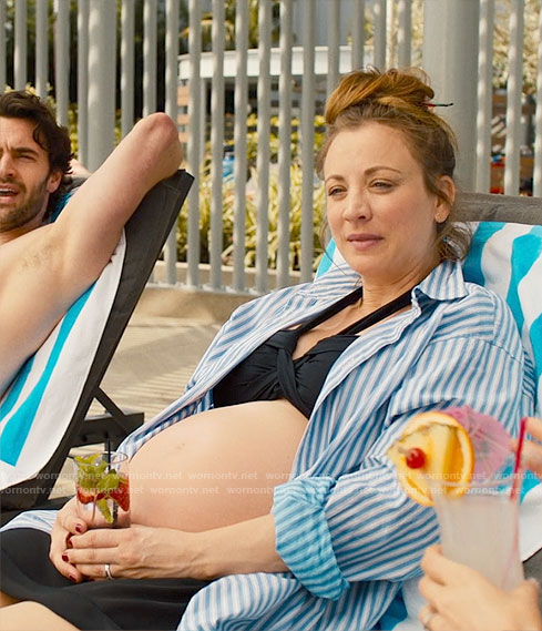 Ava's halter bikini top and striped ombre shirtdress cover-up on Based on a True Story