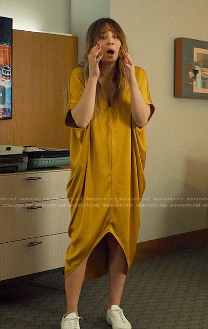 Ava's yellow kaftan dress and sneakers on Based on a True Story