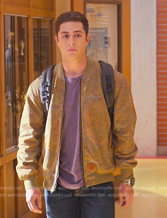 Ben's green floral bomber print jacket on Never Have I Ever
