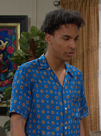 Jerry's blue printed camp shirt on Days of our Lives