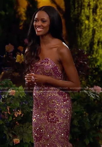 Charity's pink beaded embellished gown on The Bachelorette