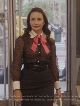 Charlotte's black ribbon tie blouse on And Just Like That
