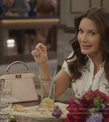 Charlotte's pink leather shoulder bag on And Just Like That