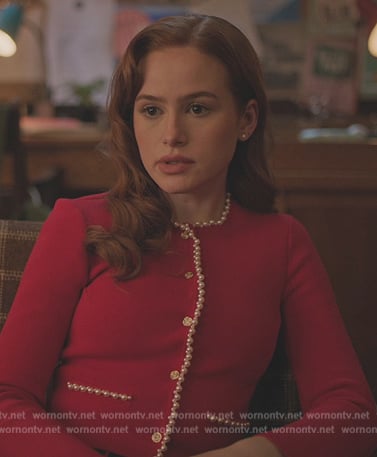 Cheryl's red pearl trim cardigan on Riverdale