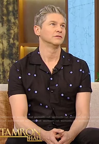 David Burtka's black printed shirt on Tamron Hall Show