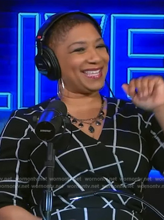 Deja-Vu's black check print wrap dress on Live with Kelly and Mark