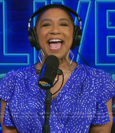 Deja Vu's blue printed wrap dress on Live with Kelly and Mark