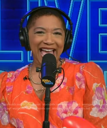 Deja Vu's orange floral print wrap dress on Live with Kelly and Mark