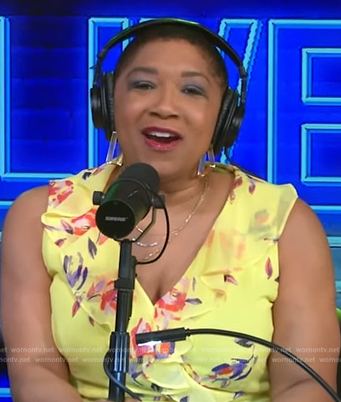 Deja Vu's yellow floral wrap dress on Live with Kelly and Mark