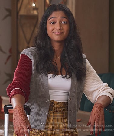 Devi's colorblock cardigan on Never Have I Ever