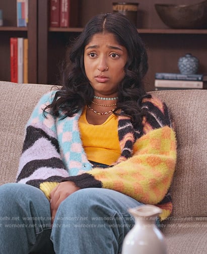 Devi's mixed print teddy cardigan on Never Have I Ever