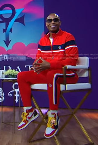 Doug E. Fresh's red stripe track jacket and pants on Good Morning America