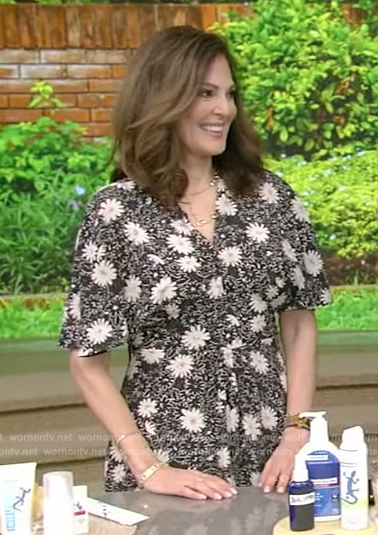 Dr Doris's black floral print v-neck dress on Live with Kelly and Mark