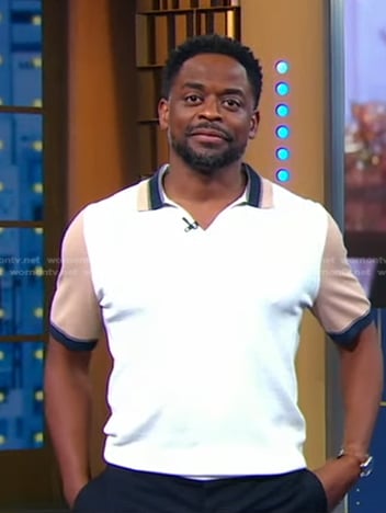 Dulé Hill's white and beige colorblock polo shirt on Good Morning America