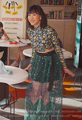 Eleanor's floral print mesh top on Never Have I Ever