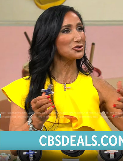 Elizabeth Werner's yellow ruffled top on CBS Mornings