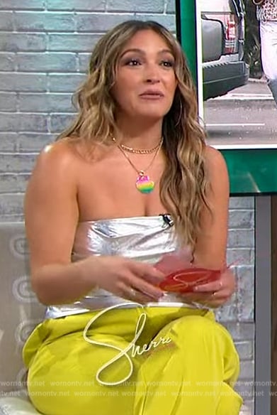 Emily's silver metallic tube top and pants on Sherri
