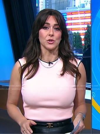 Erielle's pink contrast trim top and black belt on Good Morning America