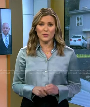 Erin McLaughlin's blue satin button down shirt on Today
