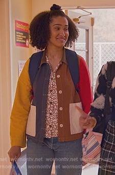 Fabiola's colorblock shirt on Never Have I Ever