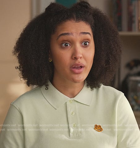 Fabiola's mint tiger embroidered tiger polo on Never Have I Ever