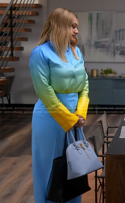 Fatima's blue and yellow ombre blouse on Tyler Perrys Sistas