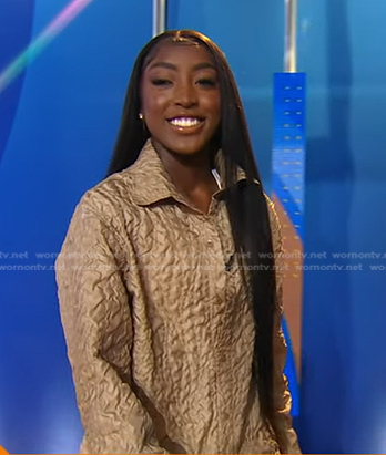 Flau'jae's beige textured shirt jacket and shorts on Good Morning America