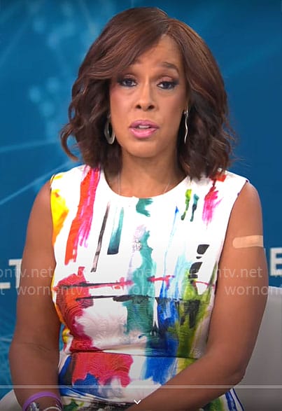 Gayle King's painted print dress on CBS Mornings