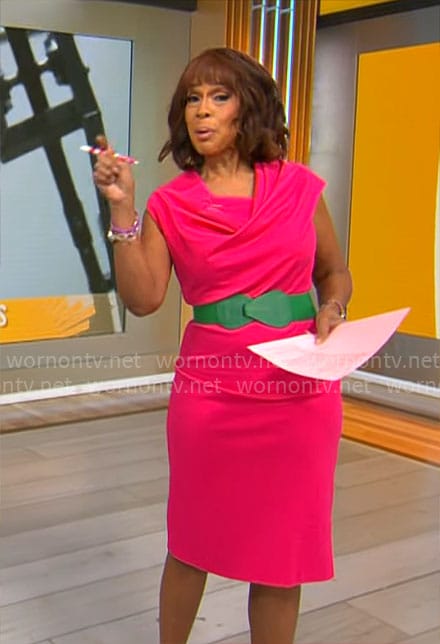 Gayle King's pink cowl neck dress on CBS Mornings