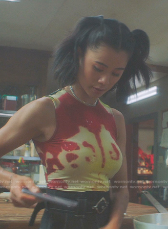 George's red and yellow sleeveless top on Nancy Drew
