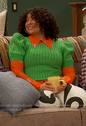 Raven's green puff sleeve sweater on Ravens Home