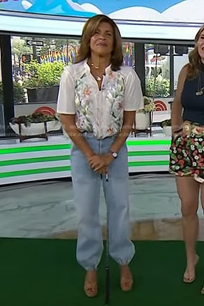 Hoda's white floral embroidered top and jeans on Today