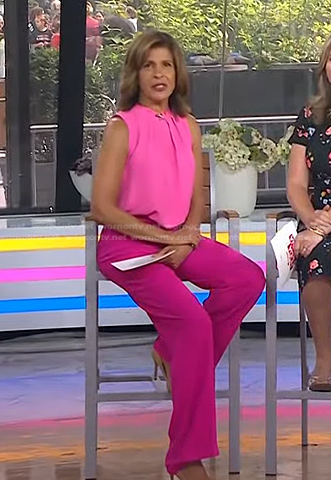 Hoda's pink pleated sleeveless top and pants on Today