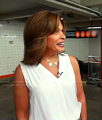 Hoda's white sleeveless v-neck top on Today