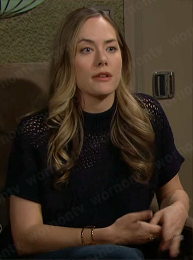 Hope's navy short sleeved sweater on The Bold and the Beautiful