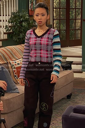 Ivy's mixed stripe and plaid sweater on Ravens Home