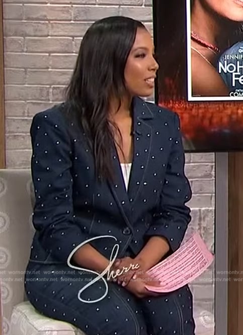 Jasmine Simpkin's rhinestone embellished denim suit on Sherri