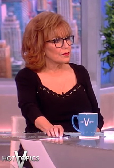Joy's black lace-up detail sweater on The View