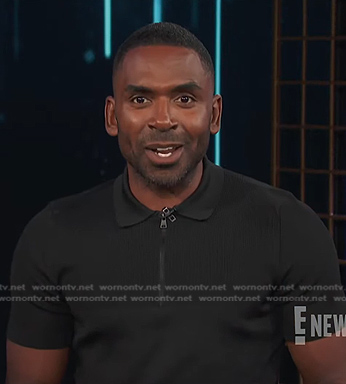 Justin's black zip polo shirt on E! News