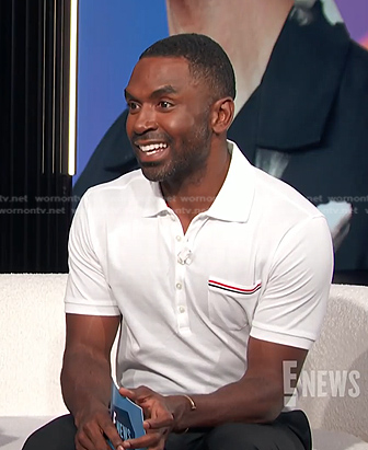 Justin's white polo shirt on E! News