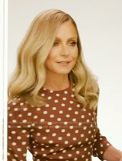 Kelly's brown polka dot dress on Live with Kelly and Ryan