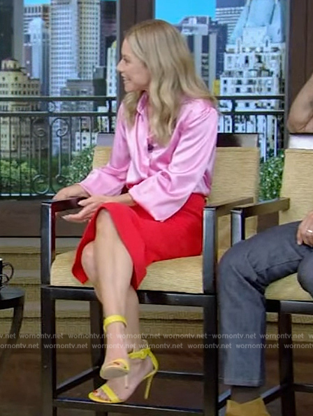 Kelly's red midi skirt on Live with Kelly and Mark