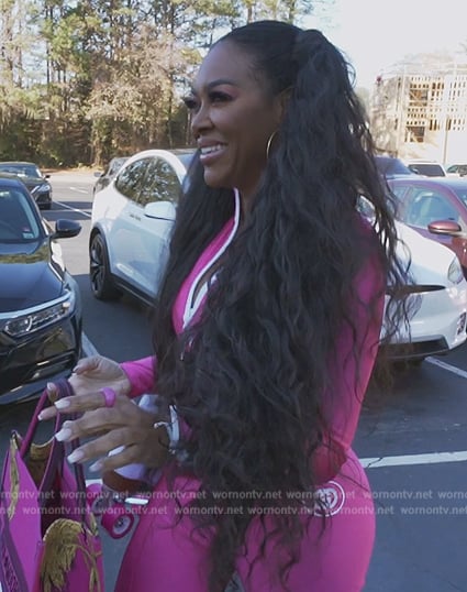Kenya's pink cropped jacket and leggings on The Real Housewives of Atlanta