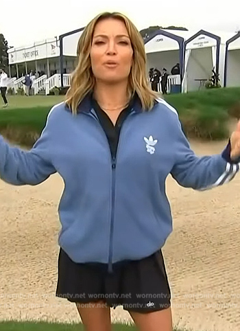 Kit's blue Adidas jacket and skirt on Access Hollywood