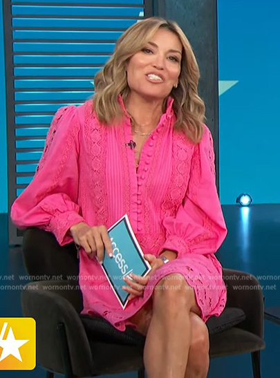 Kit's pink embroidered mini dress on Access Hollywood