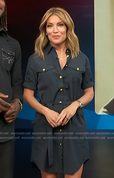 Kit's navy tie waist shirtdress on Access Hollywood