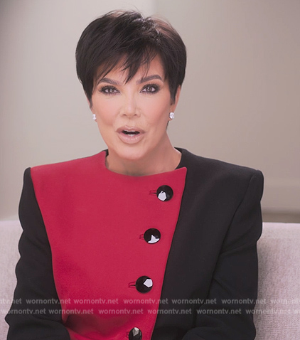Kris's colorblock confessional dress on The Kardashians