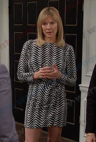 Kristen's black and white zig zag mini dress on Days of our Lives