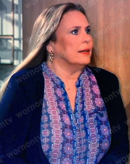Laura's blue printed top on General Hospital