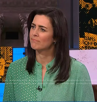 Lindsey Reiser's green mixed print blouse on NBC News Daily